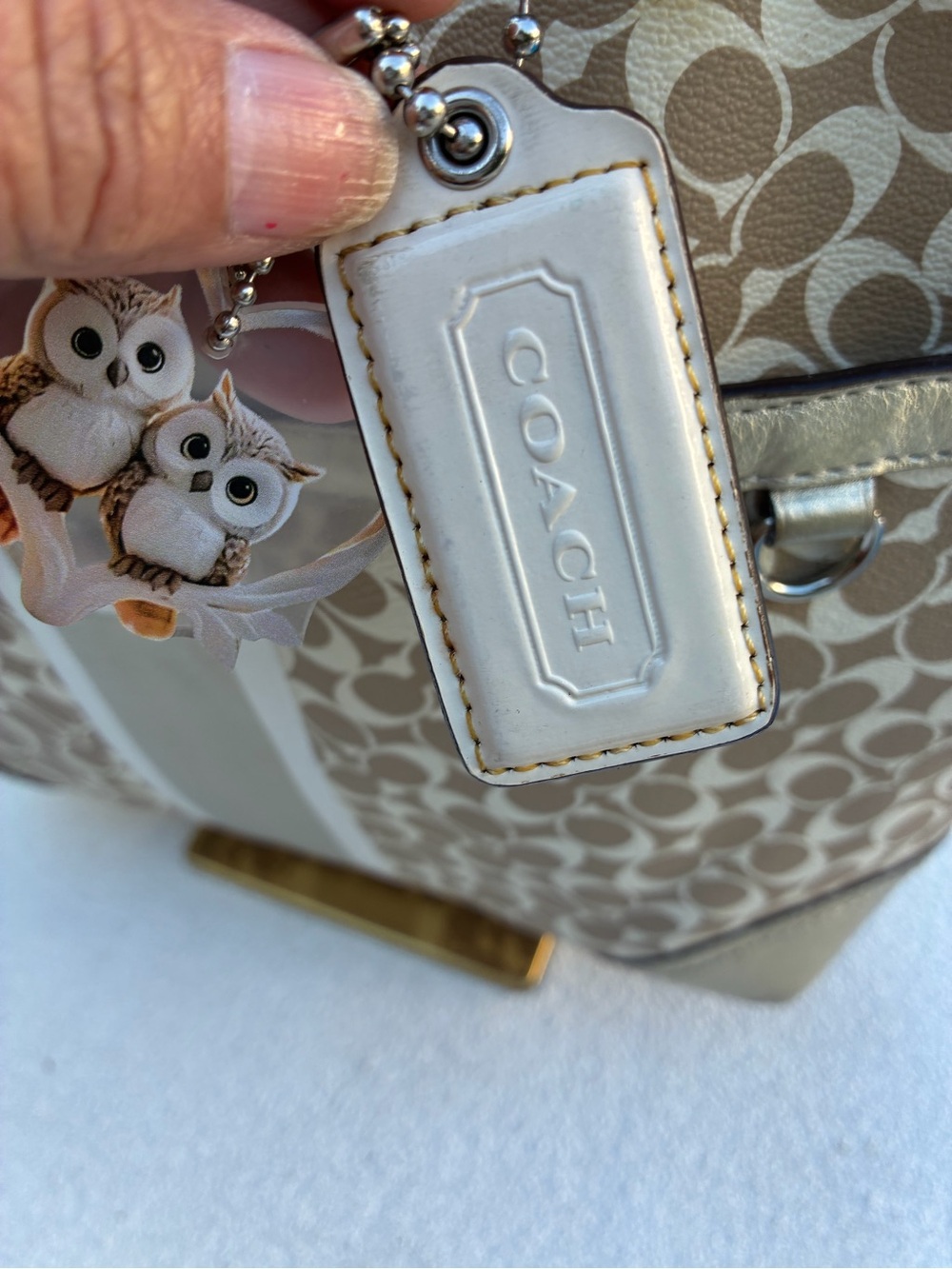 Gold Vintage Coach Heritage Stripe Signature Monogram Tote - Metallic Gold - Picture 12 of 13